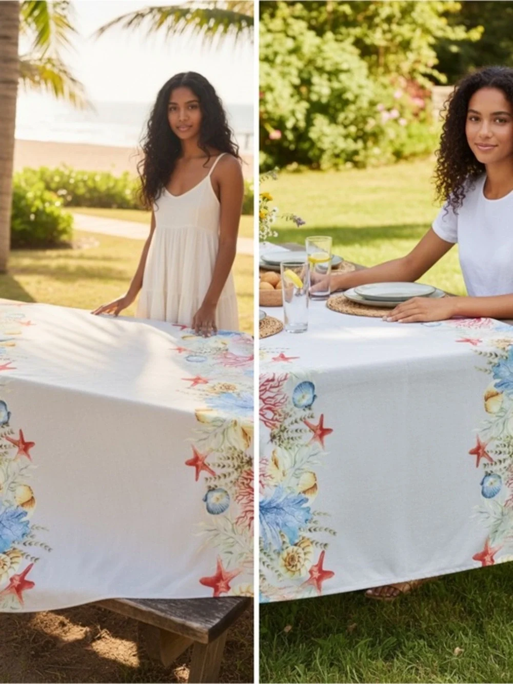 Better Homes And Garden Coastal Charm  52”x 70” Table Cloth-Red, Blue, Cream